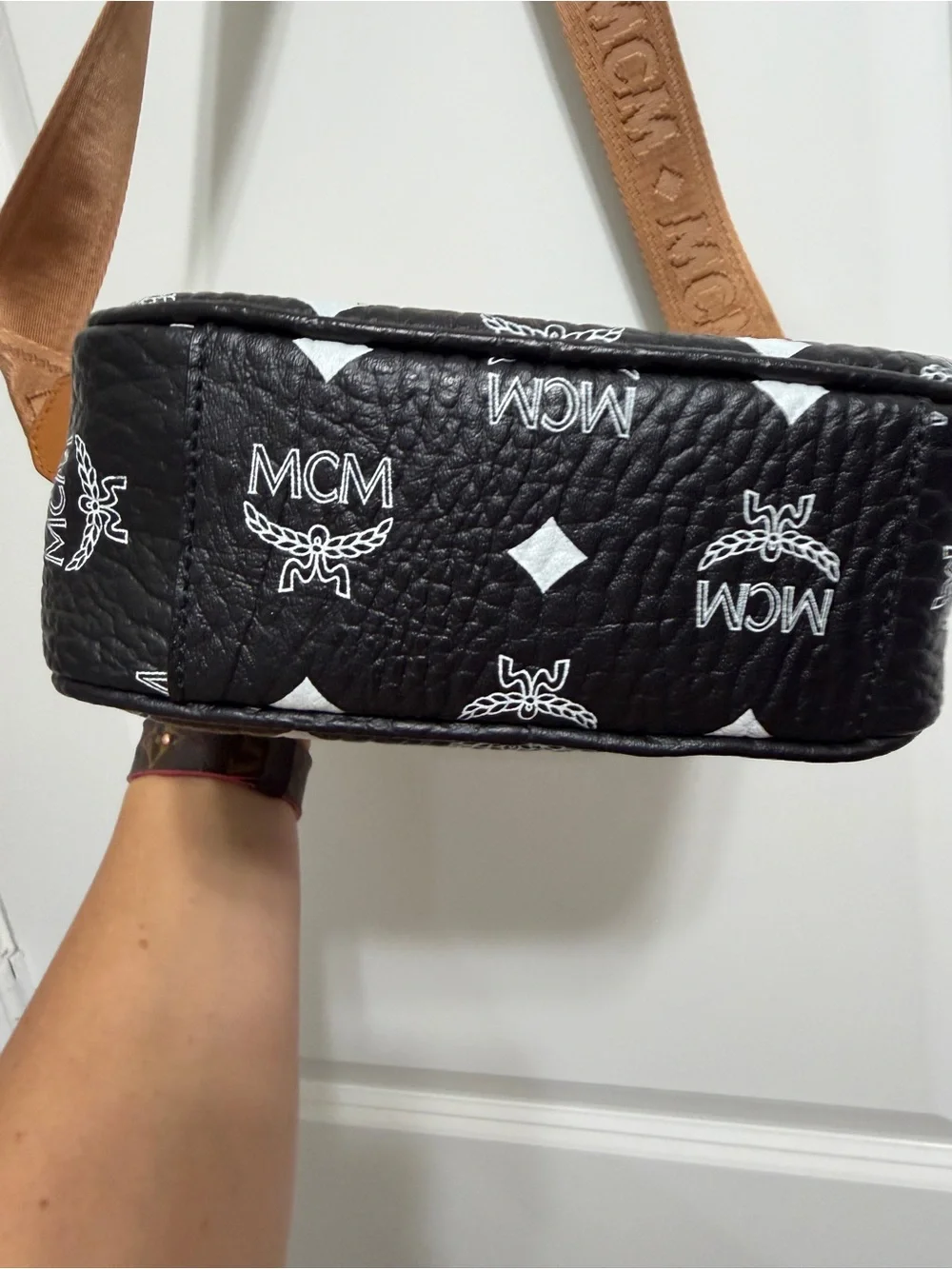 MCM Black Visetos Crossbody with Cognac Trim